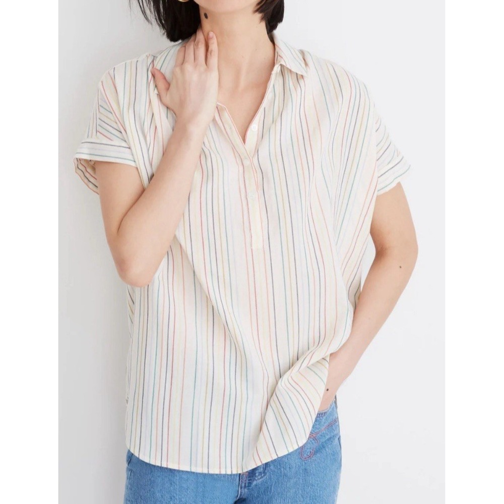 Madewell‎ Central Popover Shirt in Textural Rainbow Stripe size XS